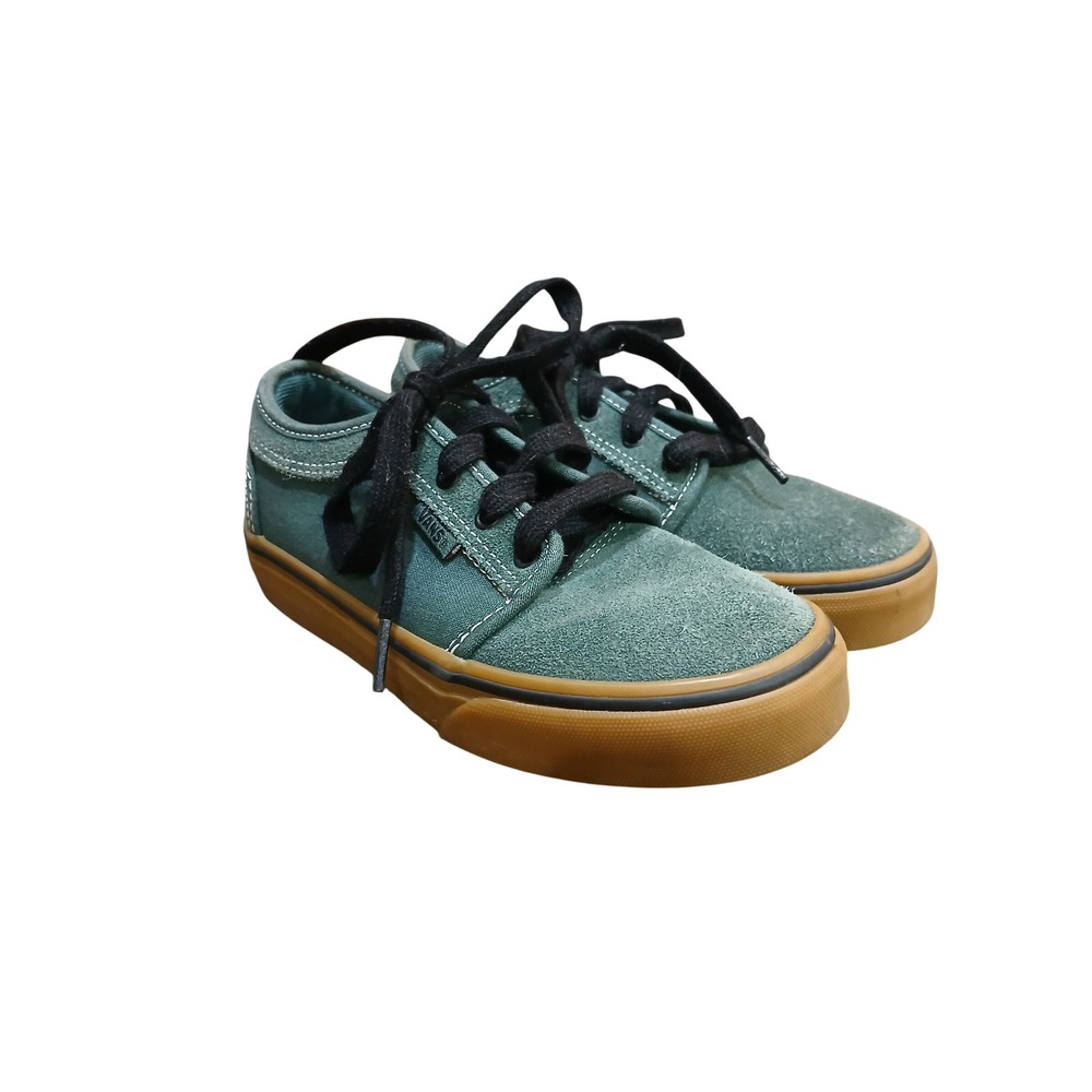 Vans Youth 13.5 Pro Skate Shoes Green Suede Canvas Gum Sole Low Top Sneakers